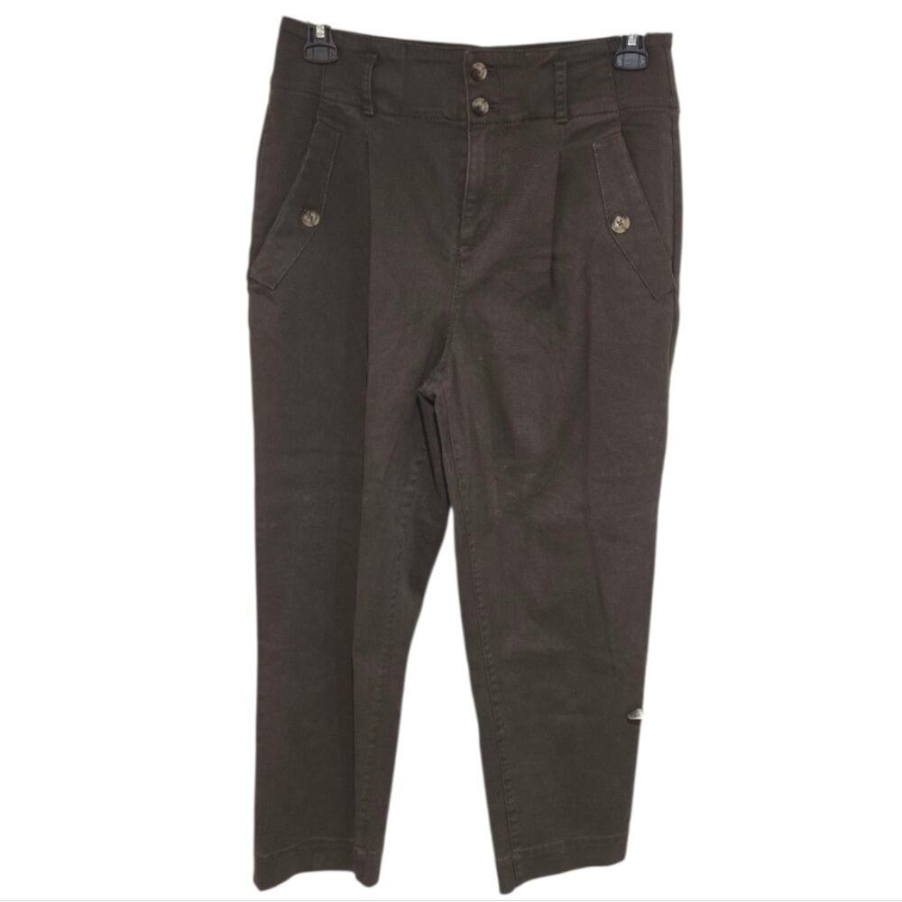 LOFT Womens High Rise Pleated Tapered Trousers Brown Size 10 Cotton Stretch